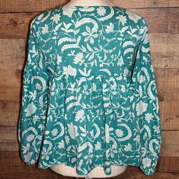 🌻 Molly Bracken Turquoise Balloon Sleeved Babydoll Blouse size XS - Picture 6 of 11